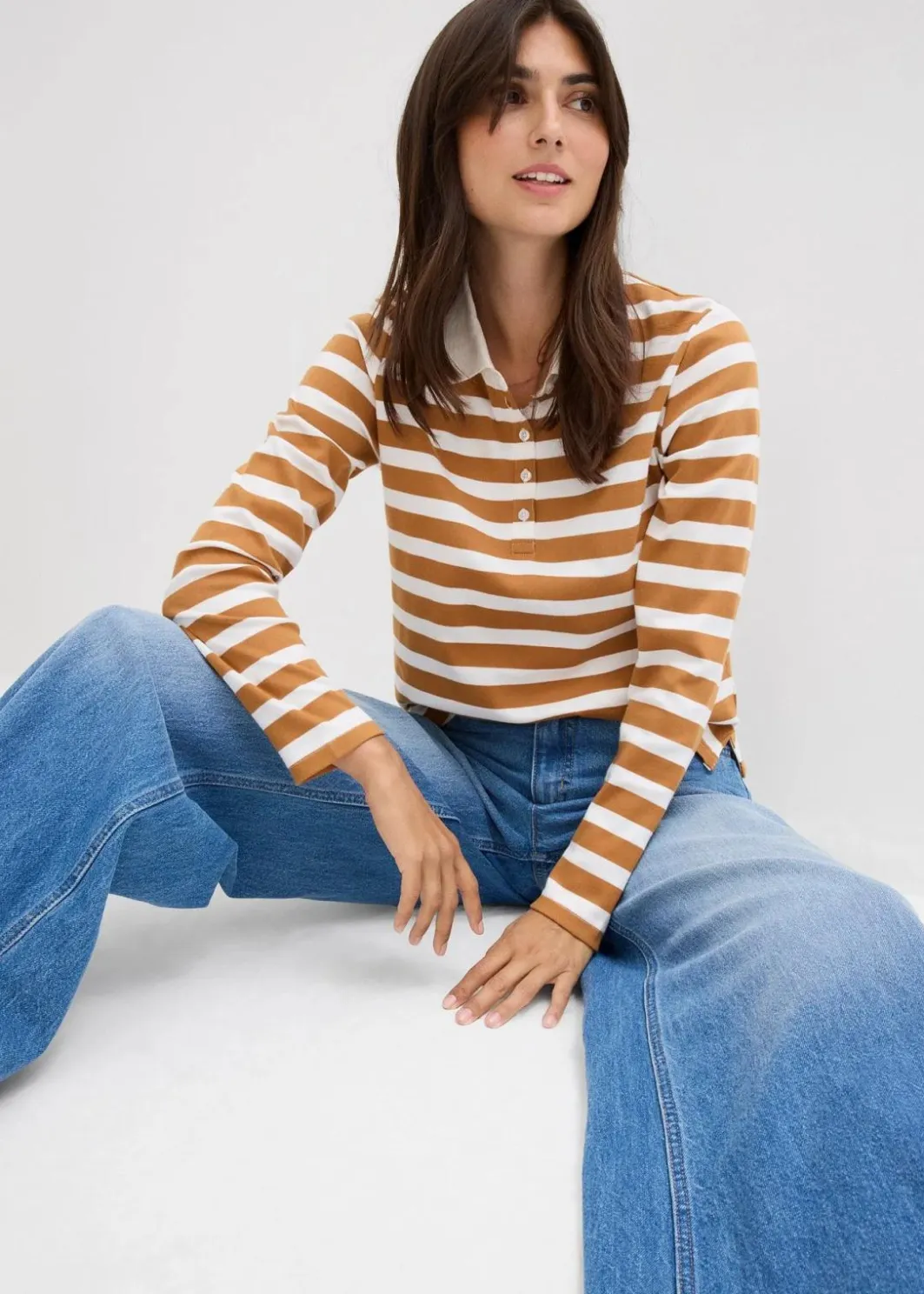 Damen bonprix Jeans|Kurzgrößen|Wide-Leg-Jeans Mid Waist