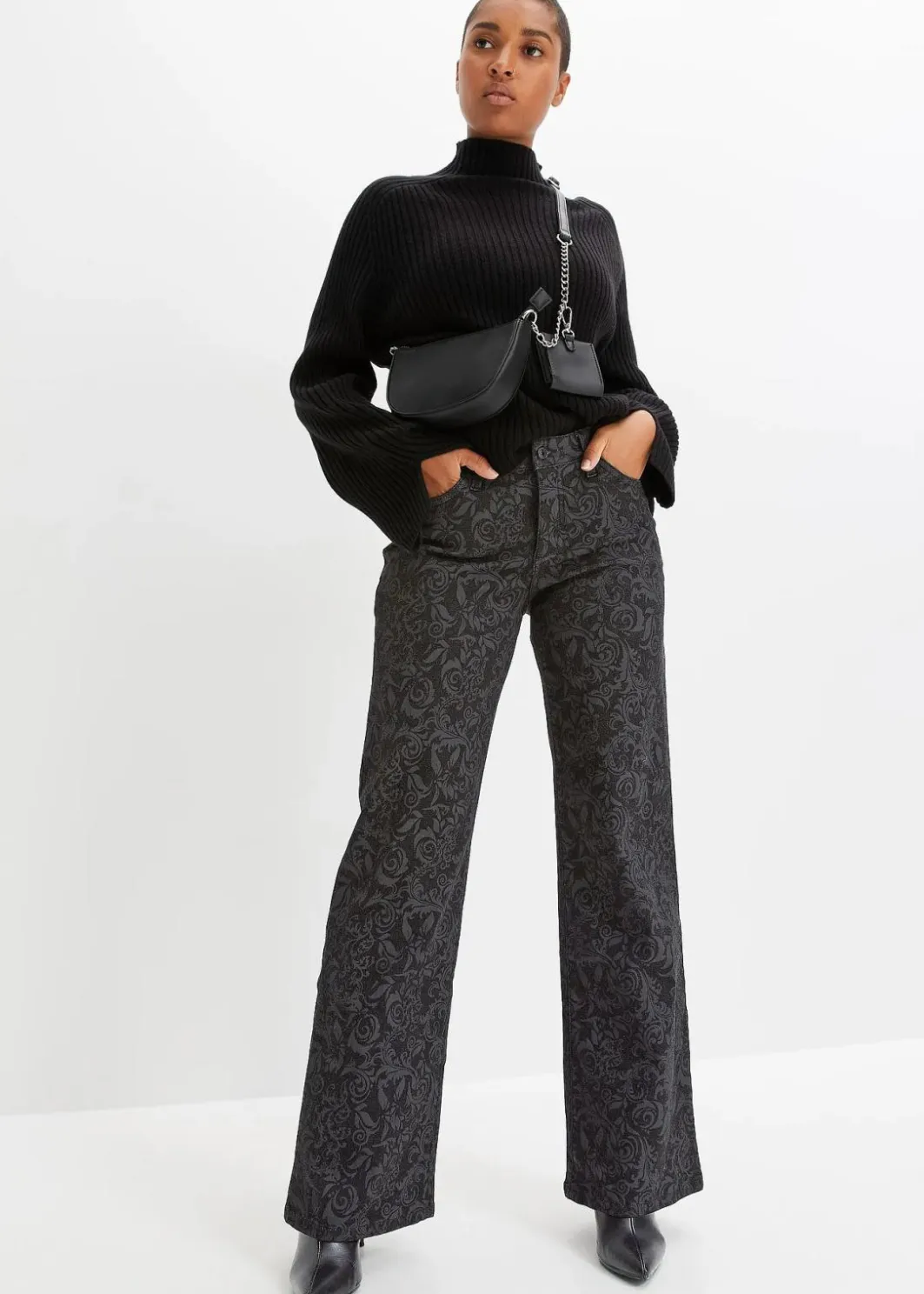 Online Wide-Leg-Jeans, Mid Waist mit Glanzmuster Damen Bekleidung·Shirts & Tops|Jeans