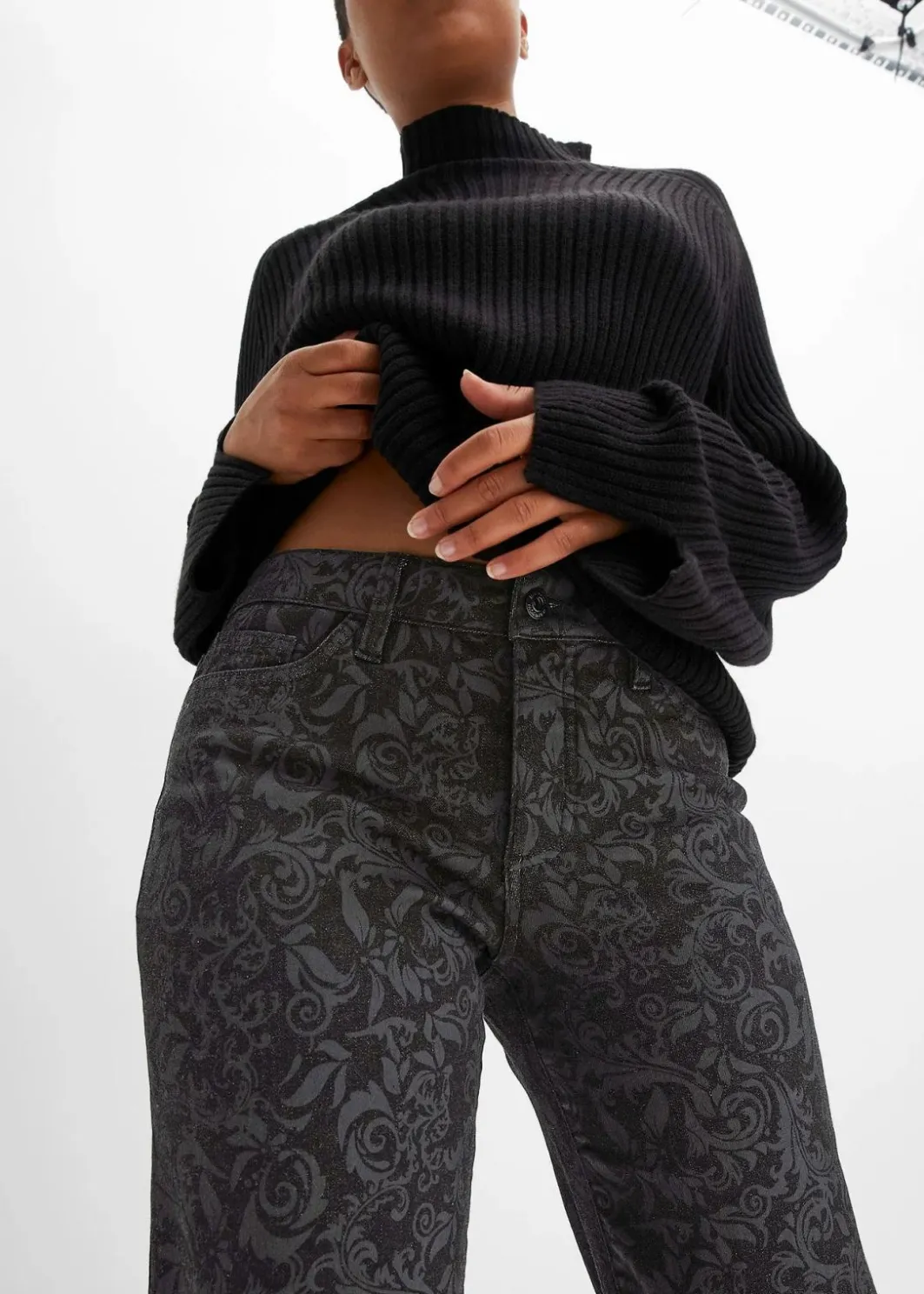Online Wide-Leg-Jeans, Mid Waist mit Glanzmuster Damen Bekleidung·Shirts & Tops|Jeans