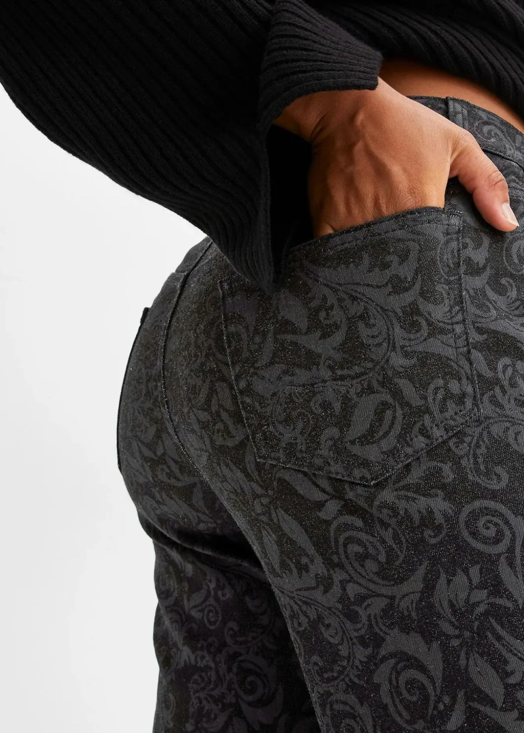 Online Wide-Leg-Jeans, Mid Waist mit Glanzmuster Damen Bekleidung·Shirts & Tops|Jeans