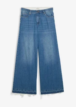 Damen bonprix Jeans|Kurzgrößen|Wide-Leg-Jeans Mid Waist, Bequembund
