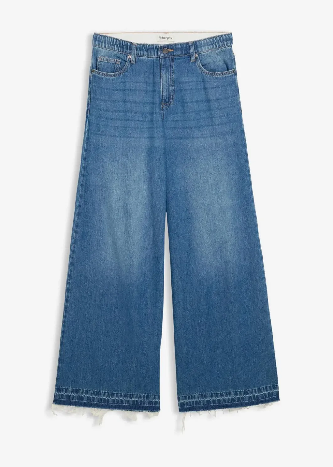Damen bonprix Jeans|Kurzgrößen|Wide-Leg-Jeans Mid Waist, Bequembund
