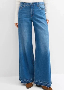 Damen bonprix Jeans|Kurzgrößen|Wide-Leg-Jeans Mid Waist, Bequembund
