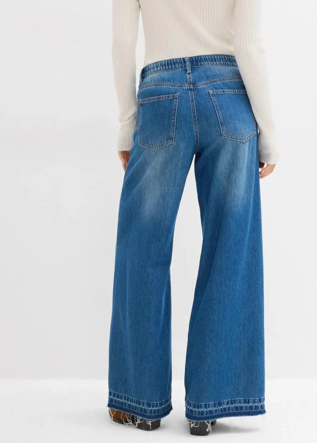 Damen bonprix Jeans|Kurzgrößen|Wide-Leg-Jeans Mid Waist, Bequembund