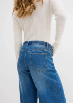 Damen bonprix Jeans|Kurzgrößen|Wide-Leg-Jeans Mid Waist, Bequembund