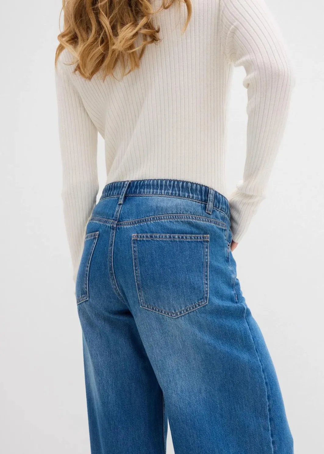 Damen bonprix Jeans|Kurzgrößen|Wide-Leg-Jeans Mid Waist, Bequembund