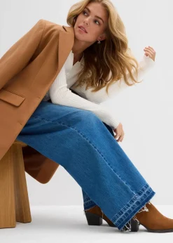 Damen bonprix Jeans|Kurzgrößen|Wide-Leg-Jeans Mid Waist, Bequembund