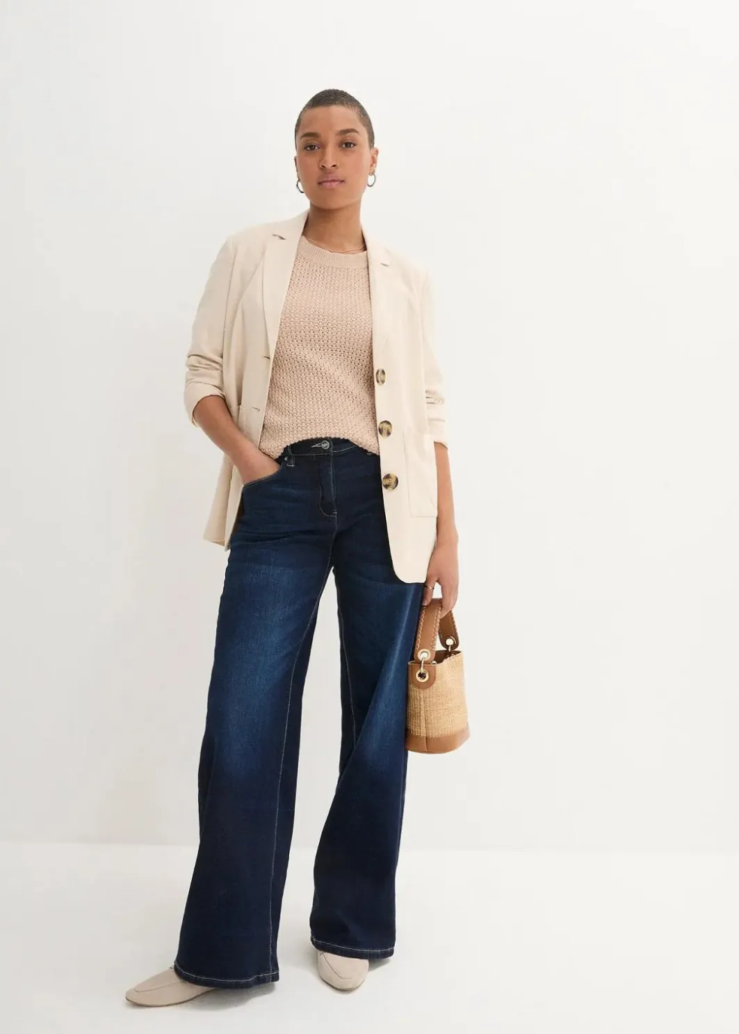 Damen bonprix Bekleidung·Shirts & Tops|Jeans|Wide-Leg-Jeans Mid Waist, Bequembund