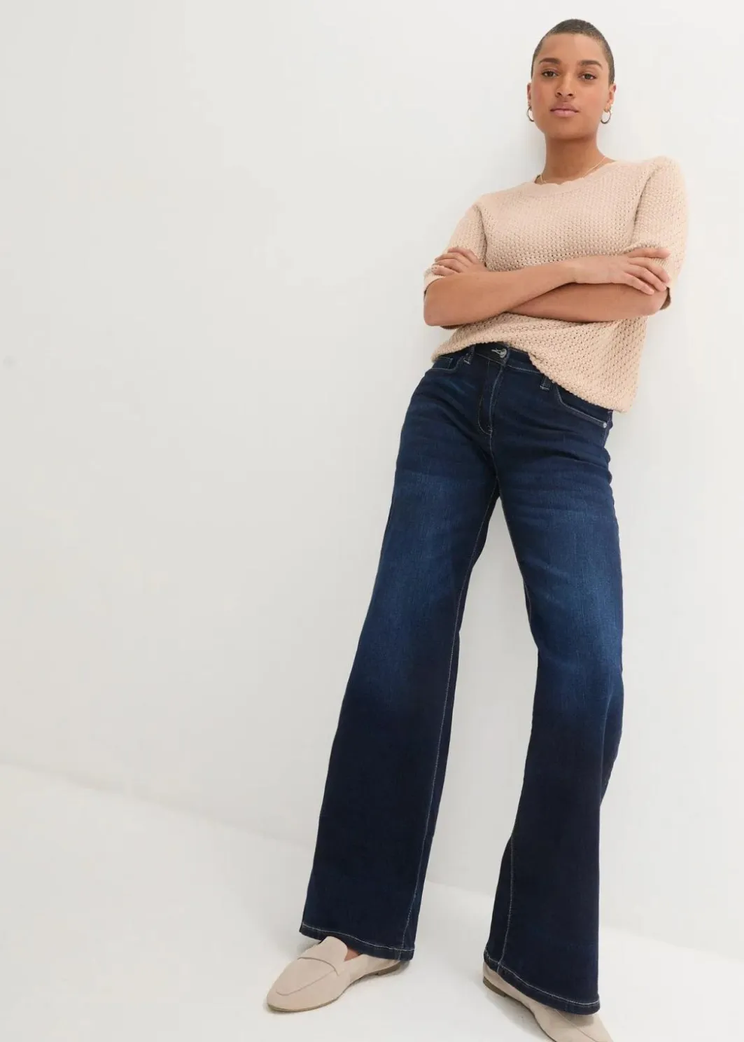 Damen bonprix Bekleidung·Shirts & Tops|Jeans|Wide-Leg-Jeans Mid Waist, Bequembund