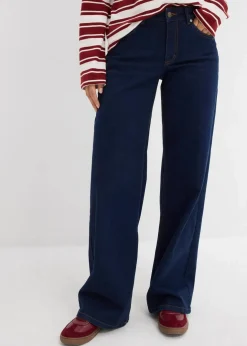 Damen bonprix Jeans|Nachhaltigere Materialien|Wide-Leg-Jeans Mid Waist Bio- Baumwolle