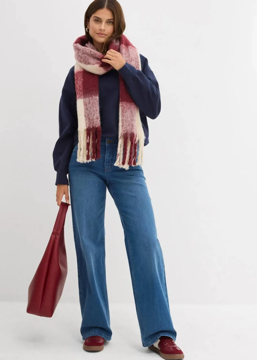 Damen bonprix Bekleidung·Shirts & Tops|Nachhaltigere Materialien|Wide-Leg-Jeans Mid Waist Bio- Baumwolle