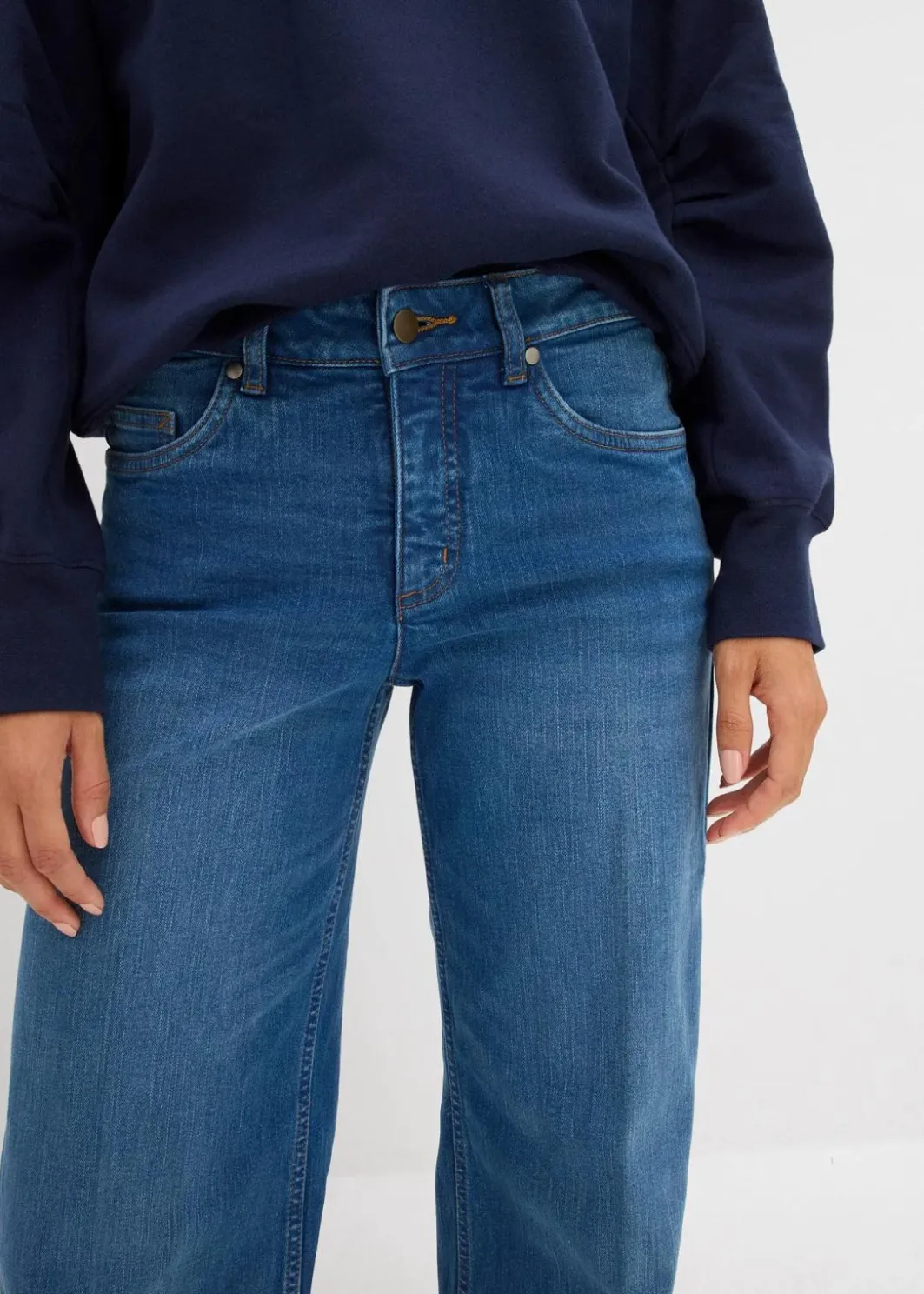 Damen bonprix Bekleidung·Shirts & Tops|Nachhaltigere Materialien|Wide-Leg-Jeans Mid Waist Bio- Baumwolle