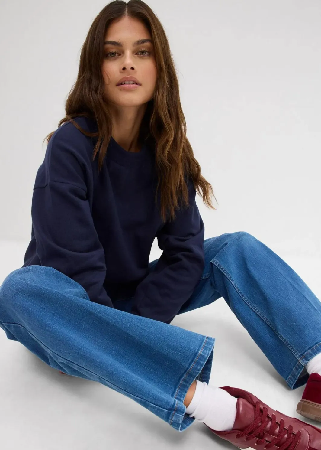 Damen bonprix Bekleidung·Shirts & Tops|Nachhaltigere Materialien|Wide-Leg-Jeans Mid Waist Bio- Baumwolle