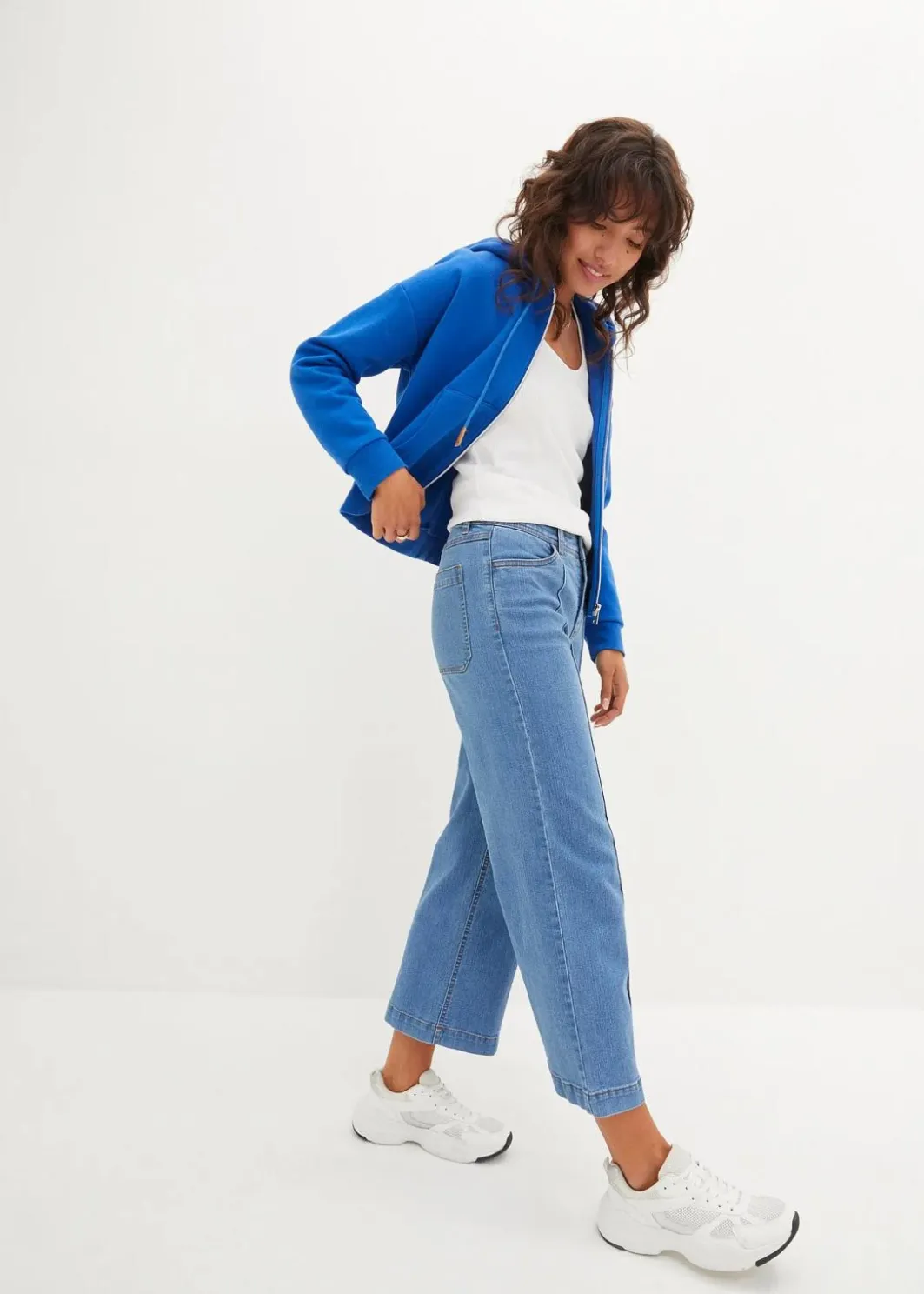 Damen bonprix Bekleidung·Shirts & Tops|Jeans|Wide-Leg-Jeans, Mid Waist, cropped