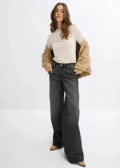 Sale Wide-Leg-Jeans, Mid Waist, Low Stretch Full Length Damen Jeans|Kurzgrößen