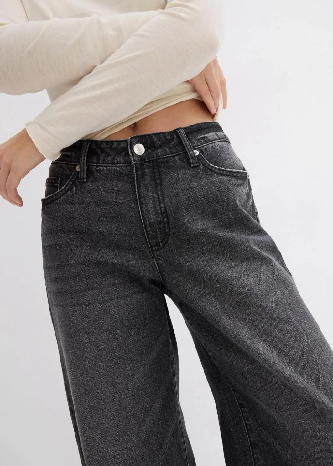 Sale Wide-Leg-Jeans, Mid Waist, Low Stretch Full Length Damen Jeans|Kurzgrößen