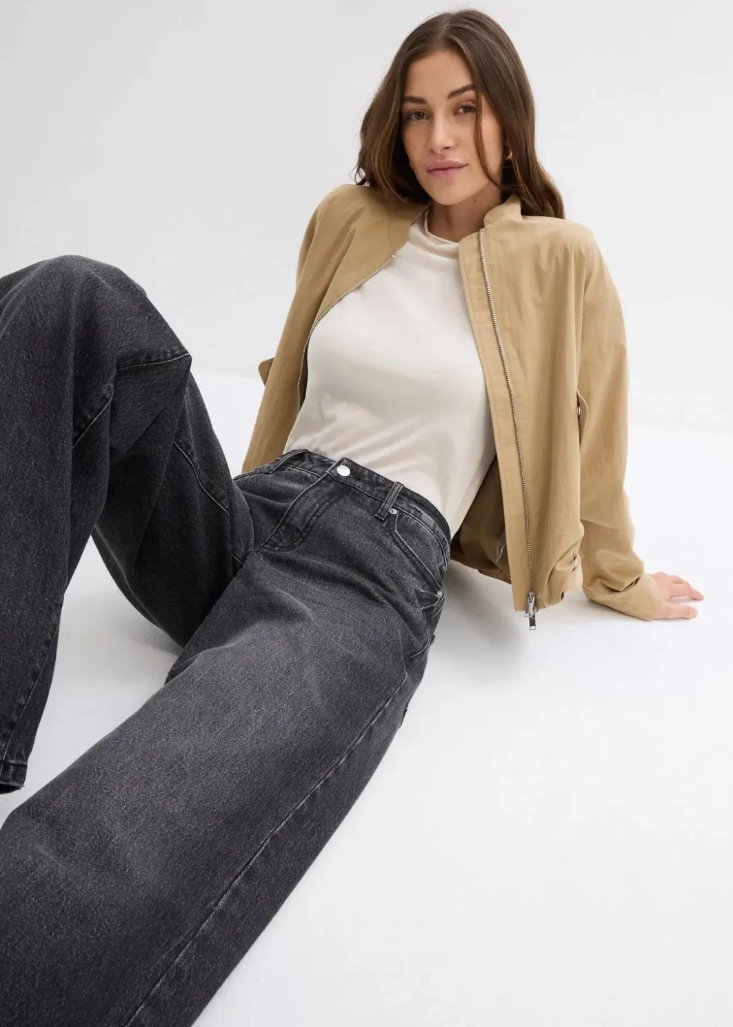 Sale Wide-Leg-Jeans, Mid Waist, Low Stretch Full Length Damen Jeans|Kurzgrößen