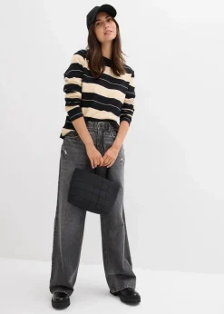Damen bonprix Jeans|Kurzgrößen|Wide-Leg-Jeans Mid Waist, Low Stretch