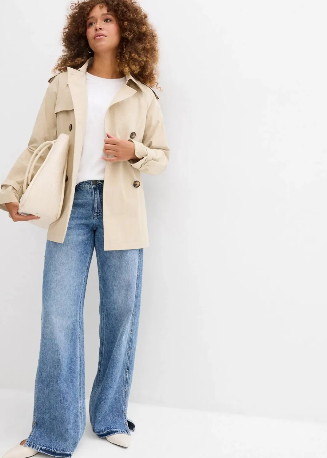 Damen bonprix Bekleidung·Shirts & Tops|Jeans|Wide-Leg-Jeans Mid Waist, Low Stretch