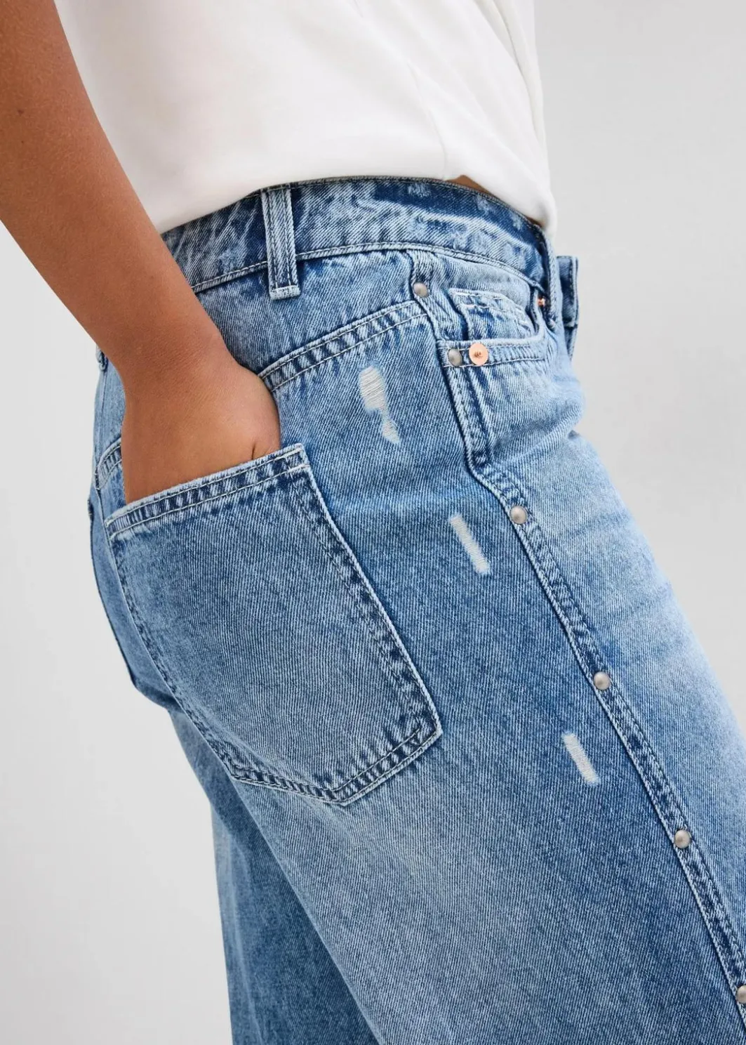Damen bonprix Bekleidung·Shirts & Tops|Jeans|Wide-Leg-Jeans Mid Waist, Low Stretch
