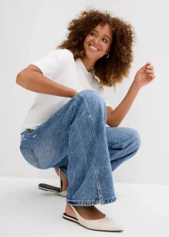 Damen bonprix Bekleidung·Shirts & Tops|Jeans|Wide-Leg-Jeans Mid Waist, Low Stretch