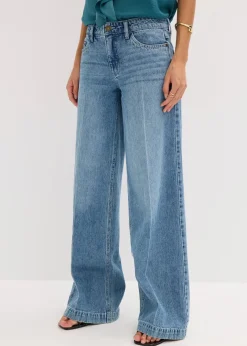 Discount Wide-Leg-Jeans Mid Waist, Low Stretch Full Length Damen Kurzgrößen|Bekleidung·Shirts & Tops