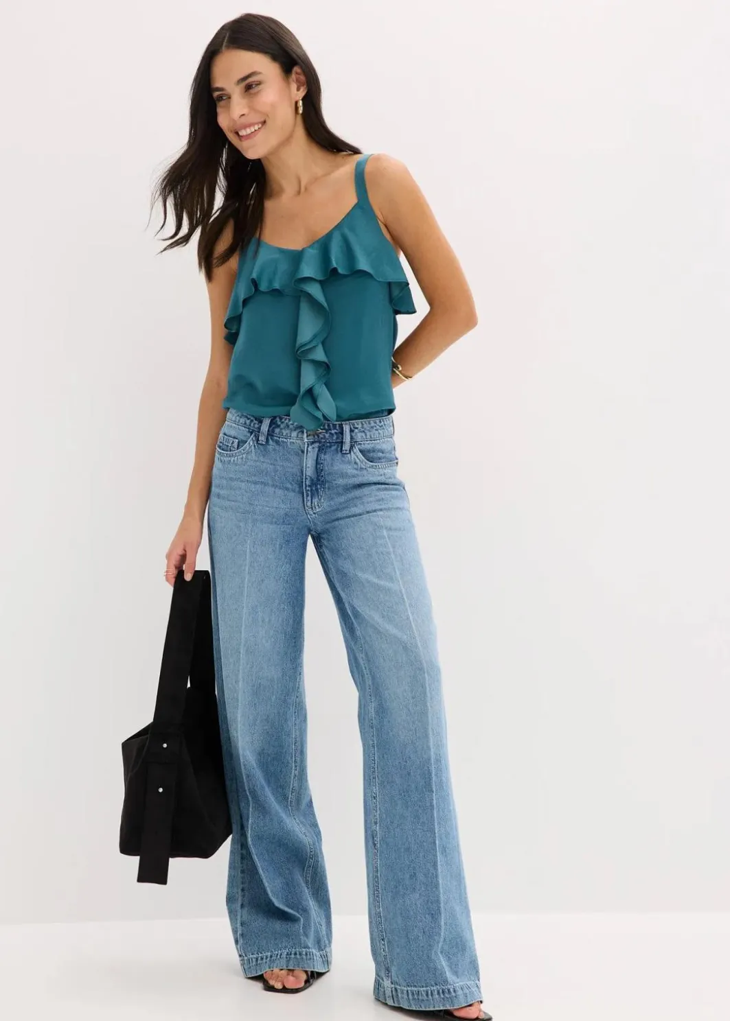 Discount Wide-Leg-Jeans Mid Waist, Low Stretch Full Length Damen Kurzgrößen|Bekleidung·Shirts & Tops