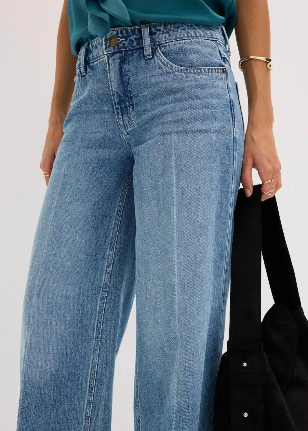 Discount Wide-Leg-Jeans Mid Waist, Low Stretch Full Length Damen Kurzgrößen|Bekleidung·Shirts & Tops