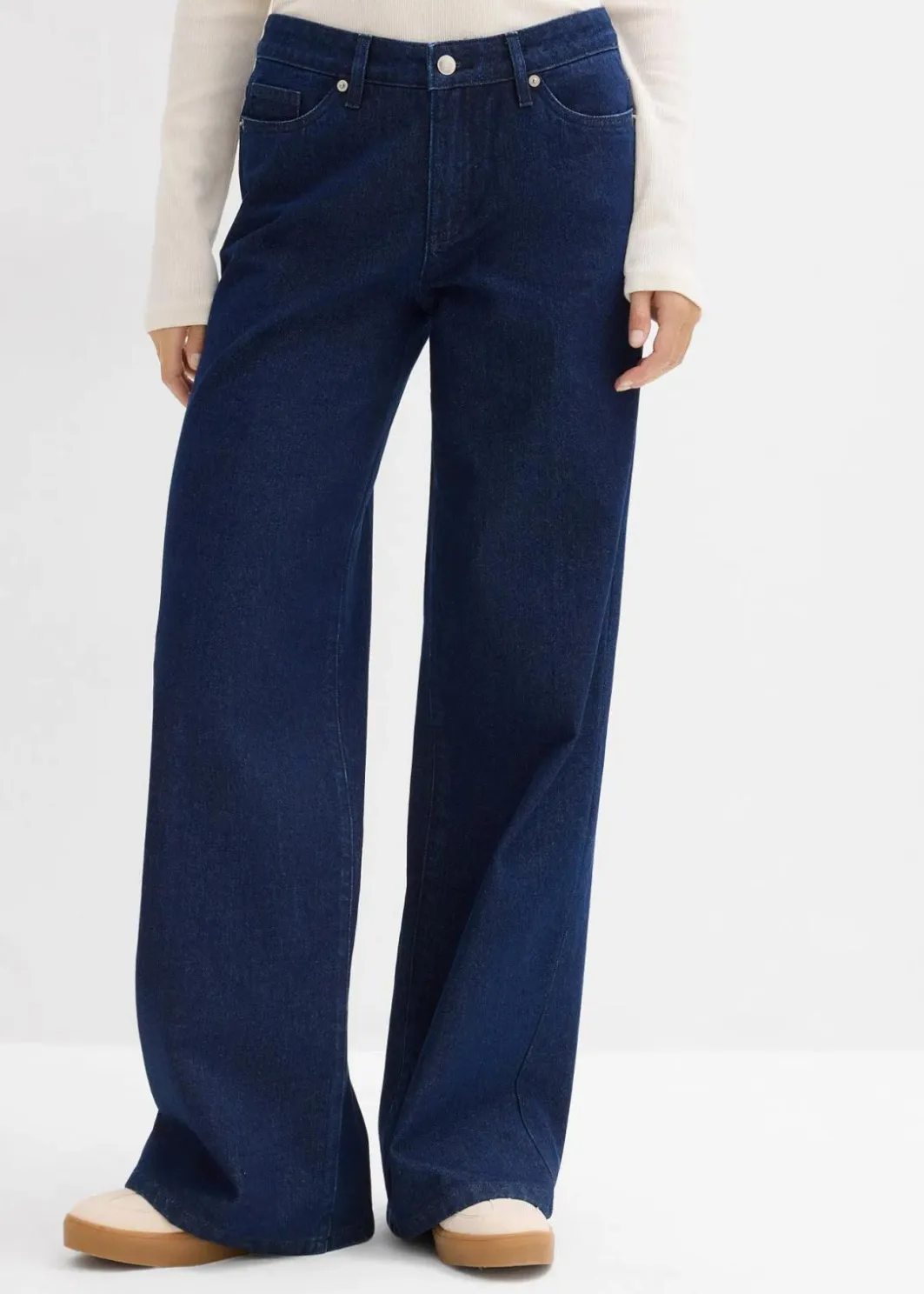 Damen bonprix Jeans|Kurzgrößen|Wide-Leg-Jeans, Mid Waist, Low Stretch Full Length