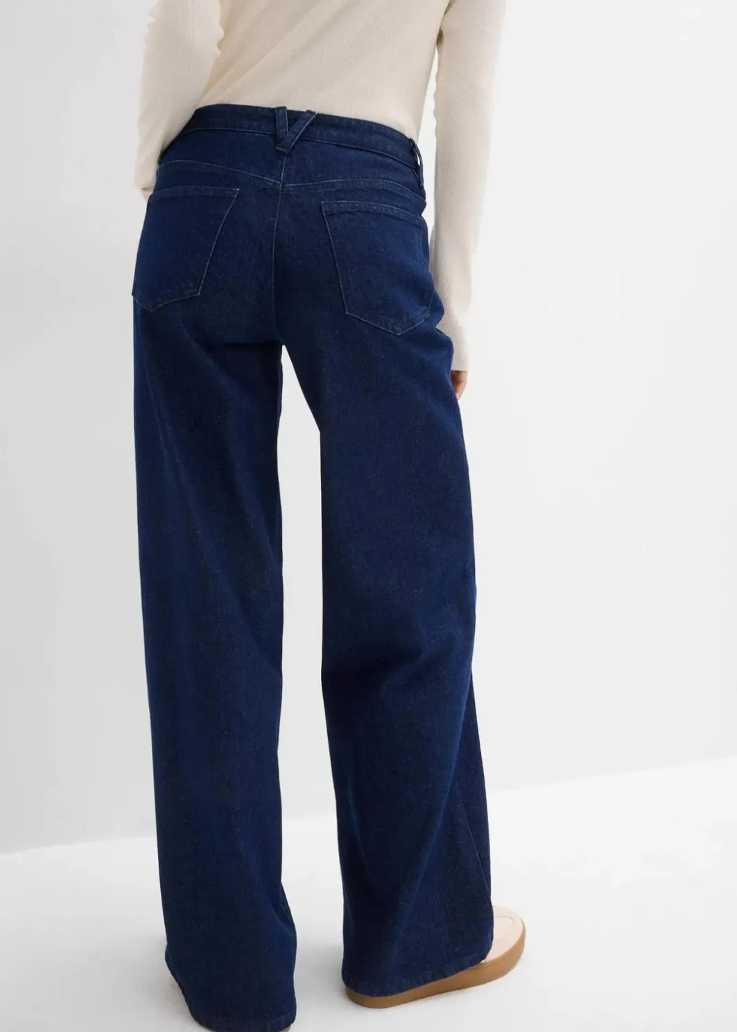 Damen bonprix Jeans|Kurzgrößen|Wide-Leg-Jeans, Mid Waist, Low Stretch Full Length