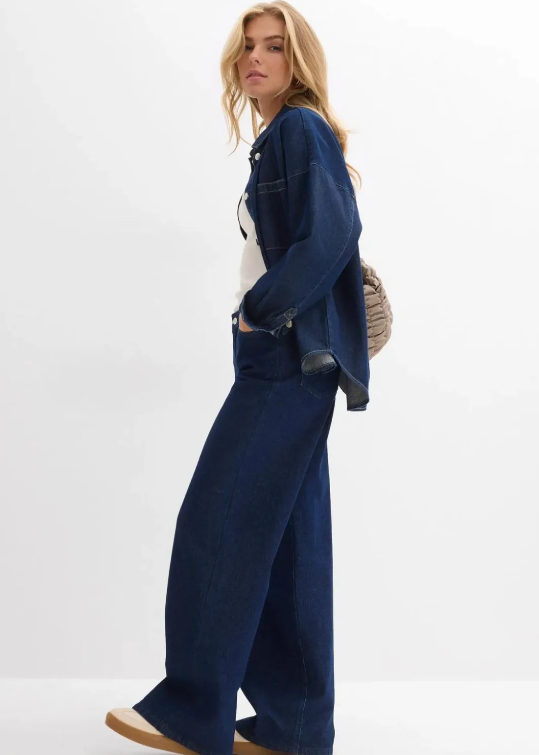 Damen bonprix Jeans|Kurzgrößen|Wide-Leg-Jeans, Mid Waist, Low Stretch Full Length