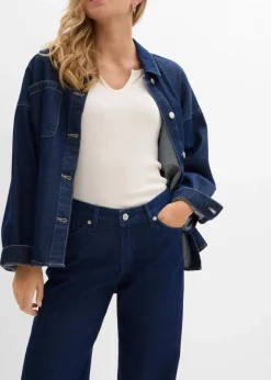 Damen bonprix Jeans|Kurzgrößen|Wide-Leg-Jeans, Mid Waist, Low Stretch Full Length