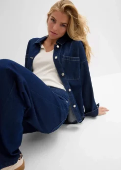 Damen bonprix Jeans|Kurzgrößen|Wide-Leg-Jeans, Mid Waist, Low Stretch Full Length