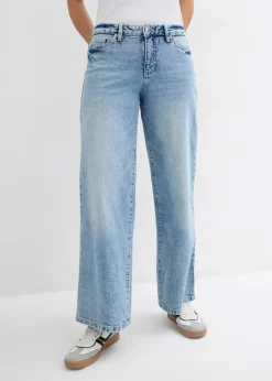 Damen bonprix Kurzgrößen|Bekleidung·Shirts & Tops|Wide-Leg-Jeans, Mid Waist, Low Stretch Full Length