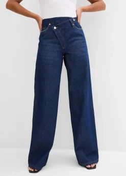 Damen bonprix Kurzgrößen|Jeans|Wide-Leg-Jeans Mid Waist, Low Stretch
