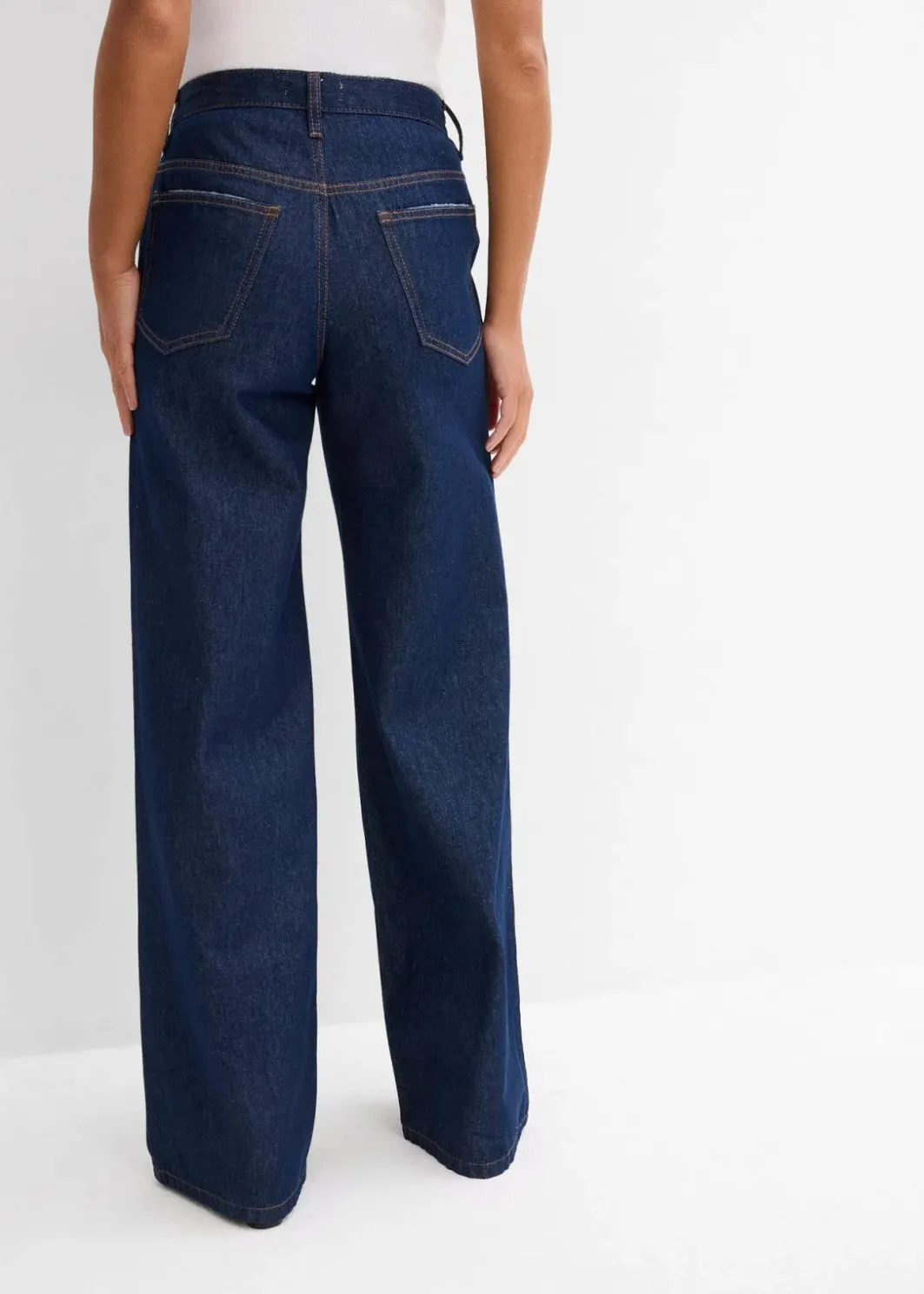 Damen bonprix Kurzgrößen|Jeans|Wide-Leg-Jeans Mid Waist, Low Stretch