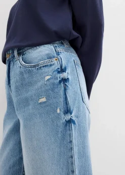 Damen bonprix Kurzgrößen|Bekleidung·Shirts & Tops|Wide-Leg-Jeans Mid Waist, Low Stretch