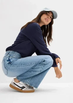 Damen bonprix Kurzgrößen|Bekleidung·Shirts & Tops|Wide-Leg-Jeans Mid Waist, Low Stretch