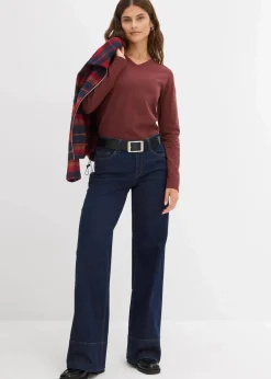 Damen bonprix Jeans|Kurzgrößen|Wide-Leg-Jeans Mid Waist mit Bio Baumwolle