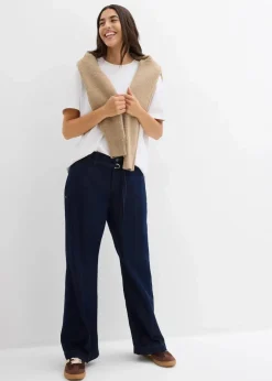 Best Wide-Leg-Jeans Mid Waist mit Gürtel Damen Bekleidung·Shirts & Tops|Jeans