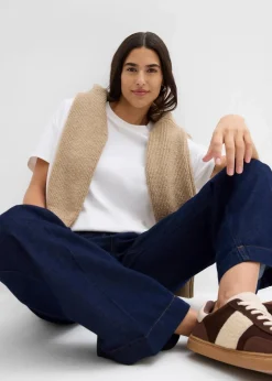 Best Wide-Leg-Jeans Mid Waist mit Gürtel Damen Bekleidung·Shirts & Tops|Jeans