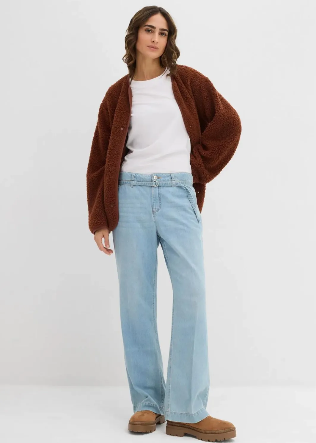 Outlet Wide-Leg-Jeans Mid Waist mit Gürtel Damen Jeans|Bekleidung·Shirts & Tops