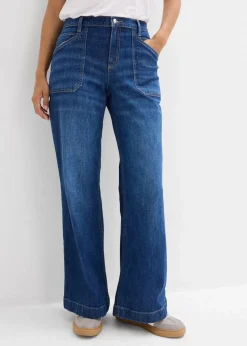 Wide-Leg-Jeans Mid Waist mit aufgesetzten Taschen Damen Bekleidung·Shirts & Tops|Jeans