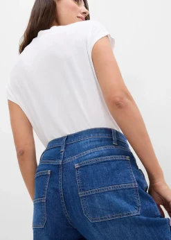Wide-Leg-Jeans Mid Waist mit aufgesetzten Taschen Damen Bekleidung·Shirts & Tops|Jeans