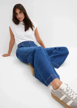 Wide-Leg-Jeans Mid Waist mit aufgesetzten Taschen Damen Bekleidung·Shirts & Tops|Jeans