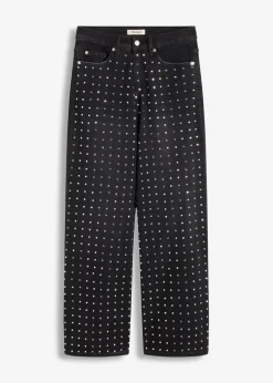 Damen bonprix Bekleidung·Shirts & Tops|Jeans|Wide-Leg-Jeans Mid Waist mit Strassapplikation