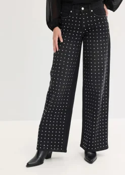 Damen bonprix Bekleidung·Shirts & Tops|Jeans|Wide-Leg-Jeans Mid Waist mit Strassapplikation