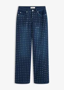 Outlet Wide-Leg-Jeans Mid Waist mit Strassapplikation Damen Jeans|Bekleidung·Shirts & Tops