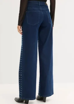 Outlet Wide-Leg-Jeans Mid Waist mit Strassapplikation Damen Jeans|Bekleidung·Shirts & Tops