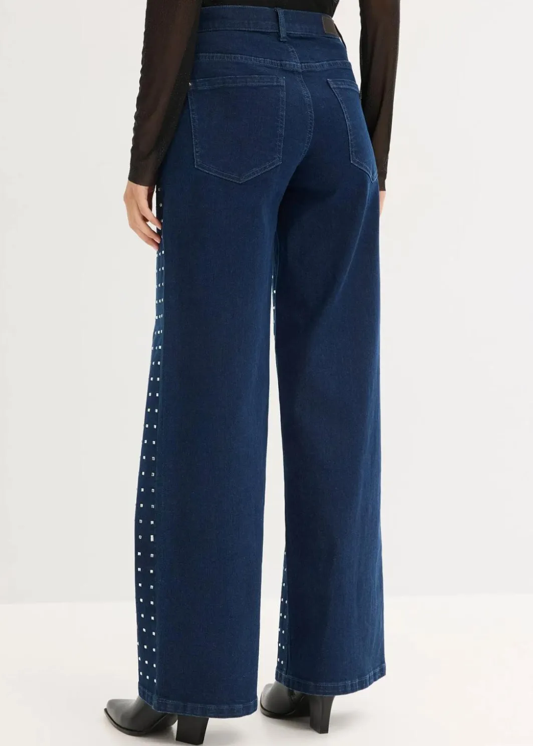 Outlet Wide-Leg-Jeans Mid Waist mit Strassapplikation Damen Jeans|Bekleidung·Shirts & Tops